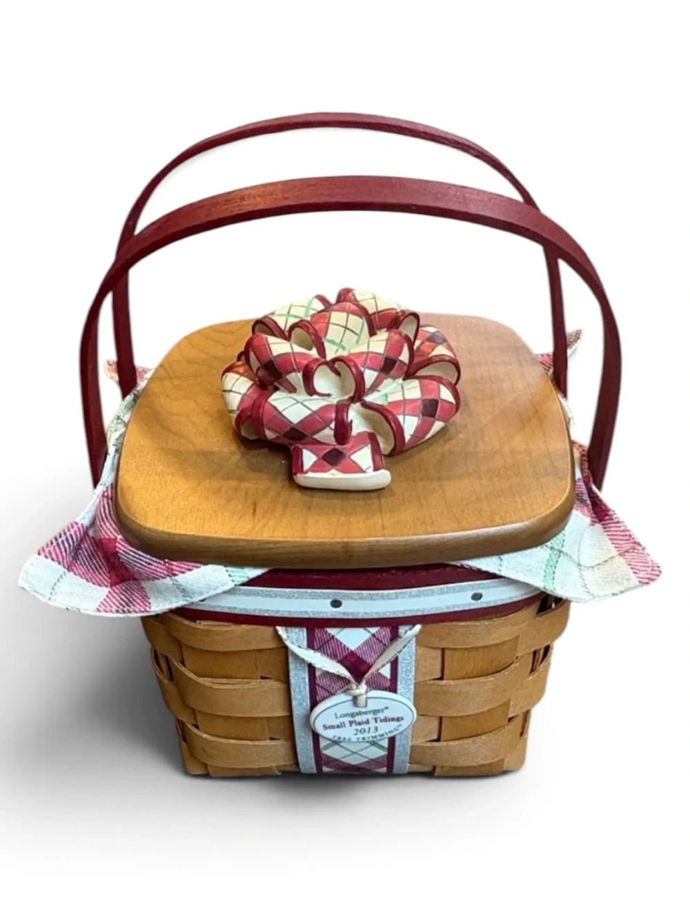 Longaberger Small Plaid Tidings 2013 Tree Trimmimg Lid Fabric & Protector NWT